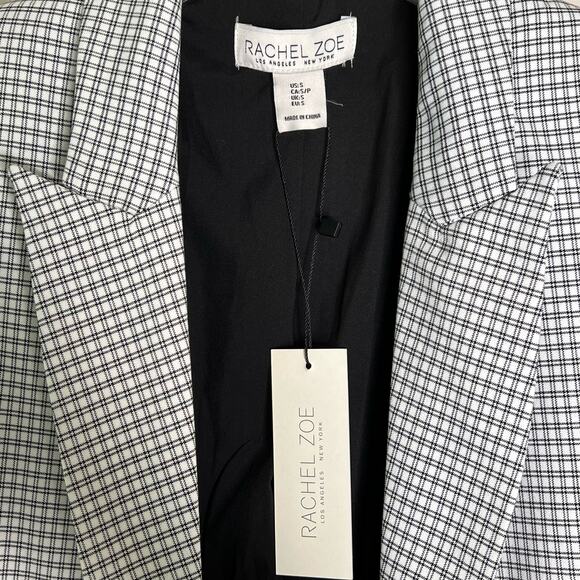 Rachel Zoe NWT Plaid Boyfriend Blazer - White Black Oversized Open Front Small - Picture 5 of 7